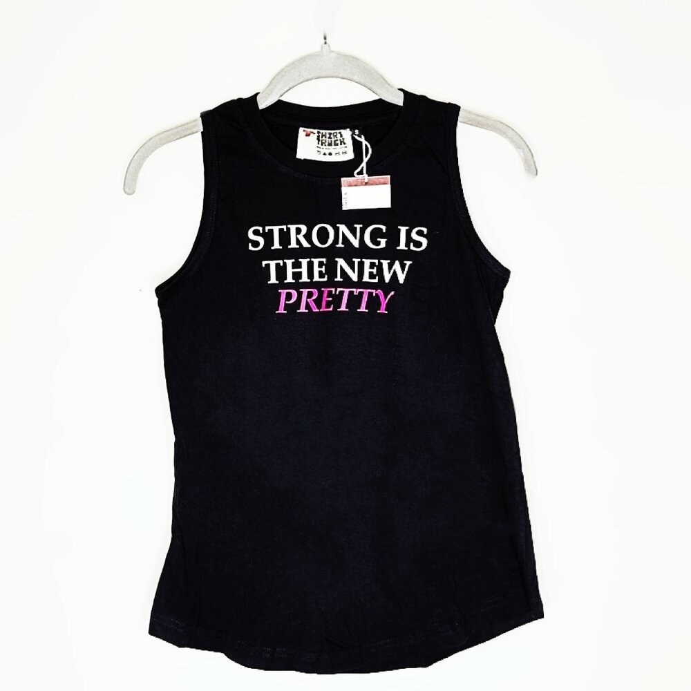 Womens Workout Racerback Tank Top Black Athleisure Strong is the New Pretty MED